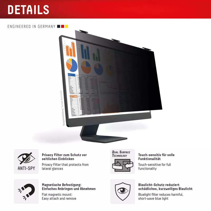Displex PRIVACY SAFE abnehmbarer 2-Wege-Sichtschutzfilter für Desktop-Monitor 27″ (16:9)