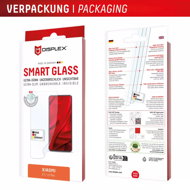 Tempered Smart Glass Displayschutzfolie e.v.i. für Xiaomi 17 / 17 Pro (9H), Montagesticker, transparent