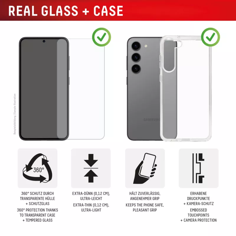 Displayschutzfolie und Hülle e.v.i. für Google Pixel 10a — gehärtetes Glas, transparent, kratz- und stoßfest