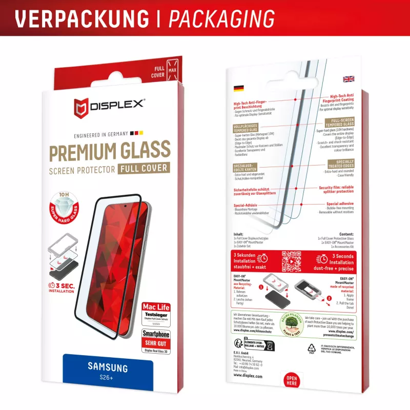 Displex Premium Displayschutz (Full Abdeckung, 10H) für Samsung S26+, Full Abdeckung