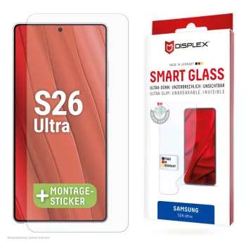 Displex Smart Glass (9H) für Samsung S26 Ultra, unzerbrechlich, Samsung, Galaxy S26 Ultra, Trockene Anbringung, Bruchfest, Schmutzabweisend, Kratzfest, Transparent, 1 Stück