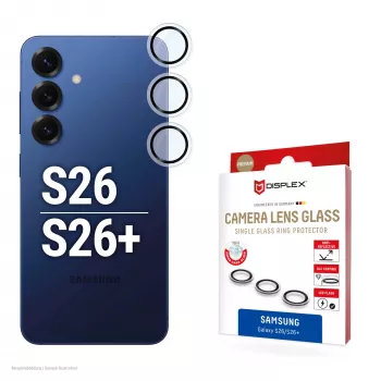 Kameraobjektivglas-Schutz für Samsung Galaxy S26 / S26+ von e.v.i., gehärtet 10H, DLC, Einzelring, Schnellmontage, transparent