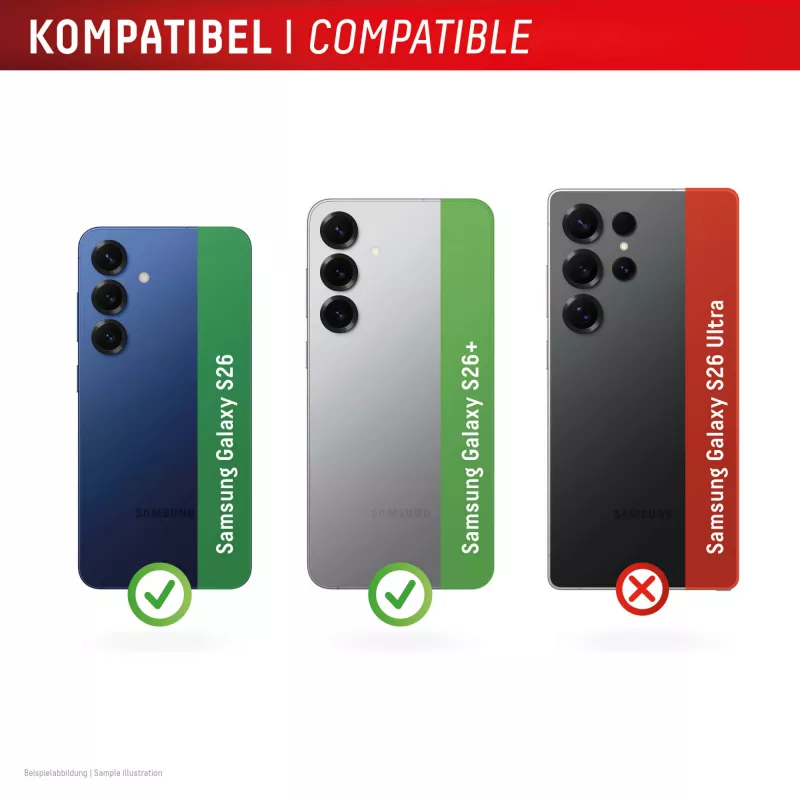 Kameraobjektivglas-Schutz für Samsung Galaxy S26 / S26+ von e.v.i., gehärtet 10H, DLC, Einzelring, Schnellmontage, transparent