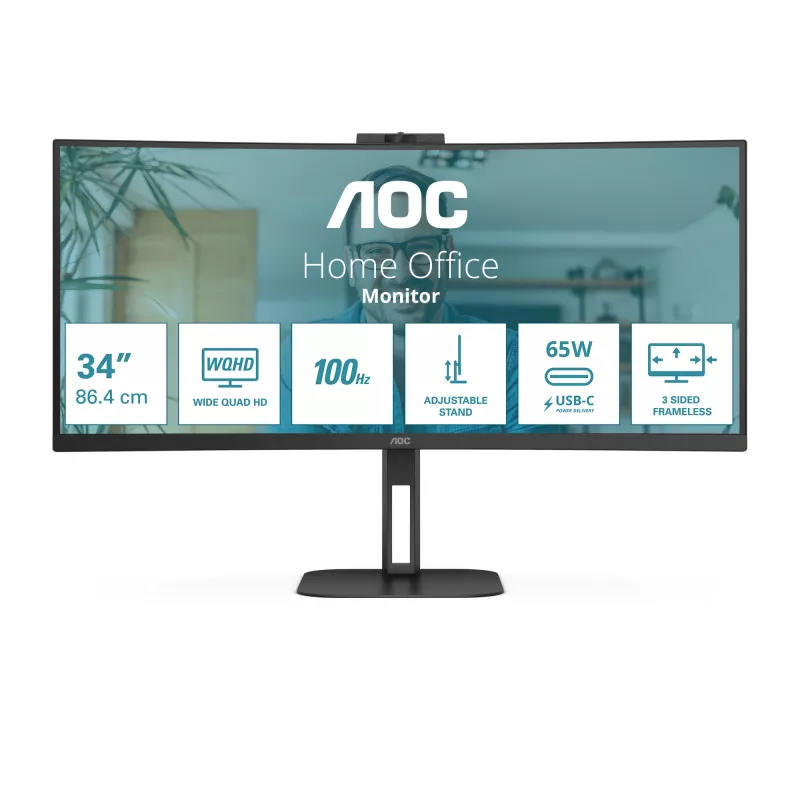 AOC V5 CU34V5C/BK/23 Computermonitor 86,4 cm (34 Zoll) 3440 x 1440 Pixel Wide Quad HD LED Schwarz