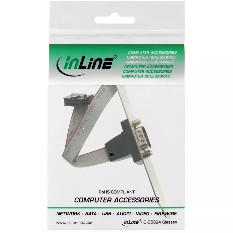 Serial Slotblech InLine 9-polig Stecker auf 10-polig intern Buchse 1:1 Kabel, 0,6 m, grau
