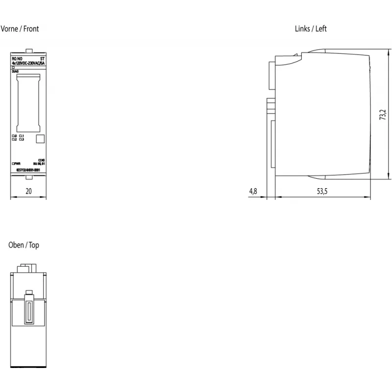 Siemens SIMATIC ET 200SP Relaismodul NO, 4 x 120 V DC, 6ES7132-6HD01-0BB1