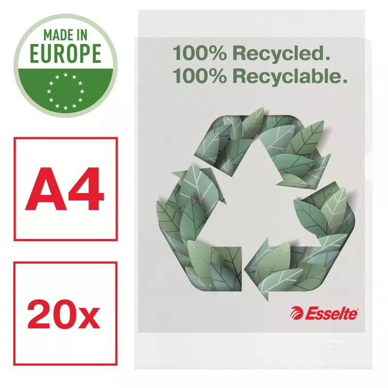 Esselte Recycle Folder A4, Projektmappe, A4, Polypropylen (PP), Transparent, Hochformat, 220 mm