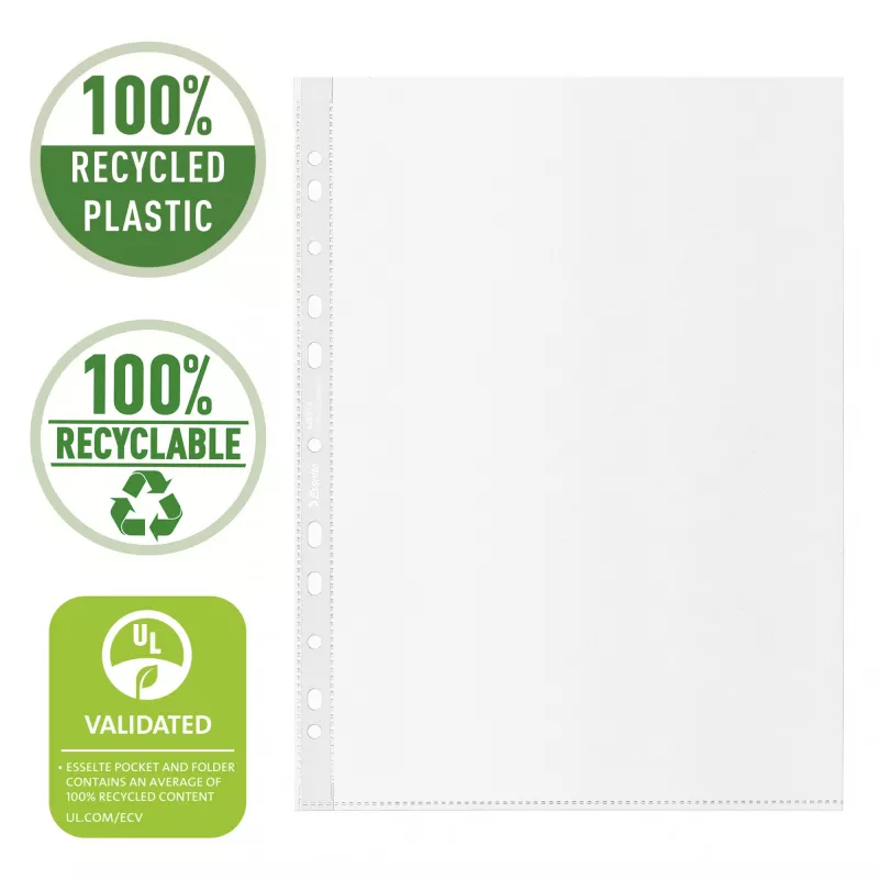 Esselte Recycle Pocket A4, 210 x 297 mm (A4), Transparent, Polypropylen (PP), Hochformat, Oben, 0,07 mm