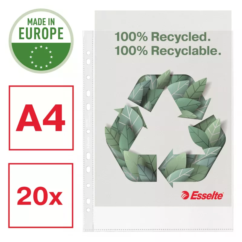 Esselte Recycle Pocket A4, 210 x 297 mm (A4), Transparent, Polypropylen (PP), Hochformat, Oben, 0,07 mm
