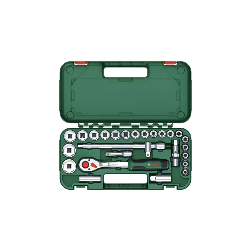Bosch 1600A02Z9F 1/2 in Ratschen- und Steckschlüsselset, 25 Stk., Grün