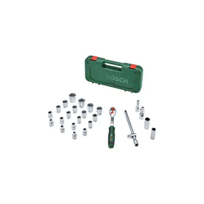 Bosch 1600A02Z9F 1/2 in Ratschen- und Steckschlüsselset, 25 Stk., Grün