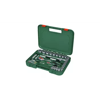 Bosch 1600A02Z9G 1/2 + 1/4 Steckschlüsselsatz mit Ratsche, 56 Stk., Grün