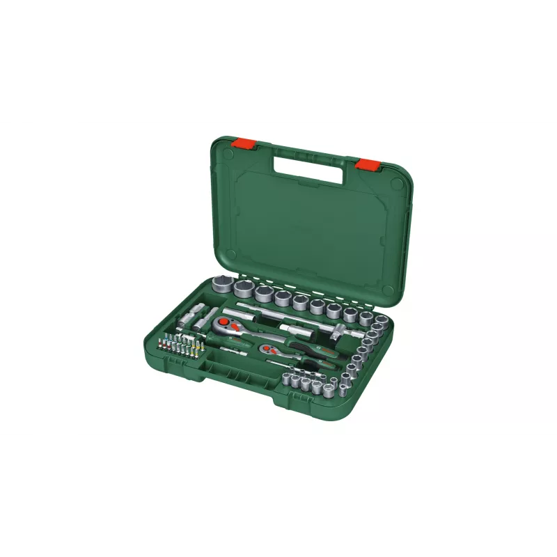 Bosch 1600A02Z9G 1/2 + 1/4 Steckschlüsselsatz mit Ratsche, 56 Stk., Grün