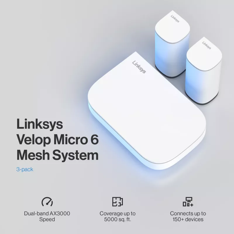Linksys Velop Micro 6 Mesh System – Dual-Band WiFi 6 AX3000 (3-pack)