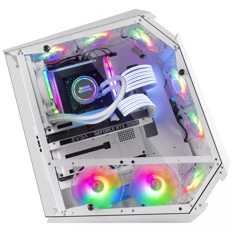 Mars Gaming MC51W Weiß PC-Gaming-ATX-Gehäuse mit doppeltem Hartglas, 5x RGB 12cm Lüfter