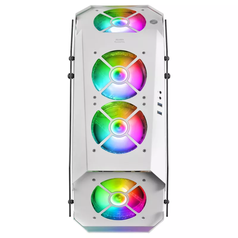 Mars Gaming MC51W Weiß PC-Gaming-ATX-Gehäuse mit doppeltem Hartglas, 5x RGB 12cm Lüfter