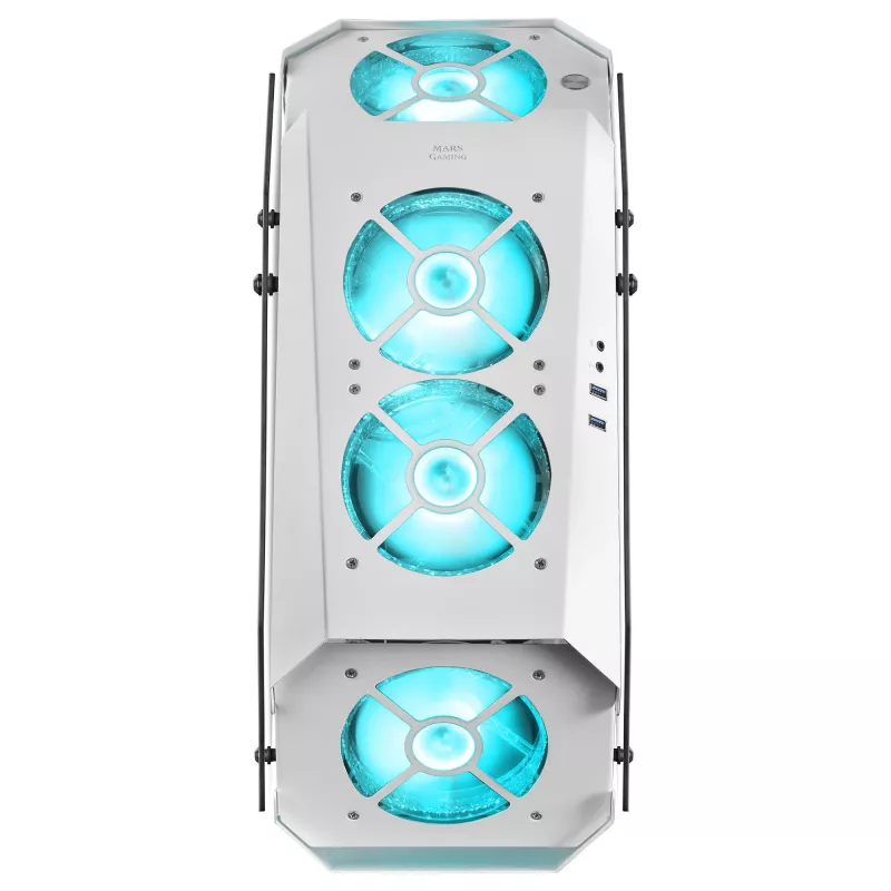 Mars Gaming MC51W Weiß PC-Gaming-ATX-Gehäuse mit doppeltem Hartglas, 5x RGB 12cm Lüfter