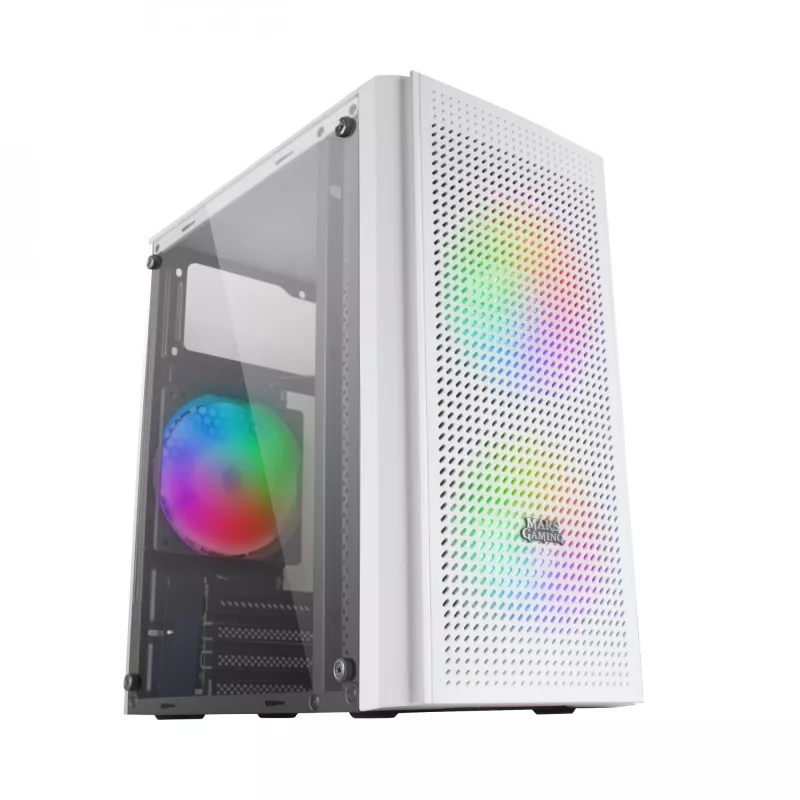 Mars Gaming MC300W Micro-ATX-Gehäuse mit gehärtetem Glas, 3x FrGB-Lüfter, Weiß