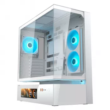COUGAR CFV235 Vision Midi-Tower-PC-Gehäuse – ARGB, 23,3 cm (9,16 Zoll) LCD, gehärtetes Glas, weiß, unterstützt ATX/Micro-ITX, 2x 3,5 Zoll + 2x 2,5 Zoll