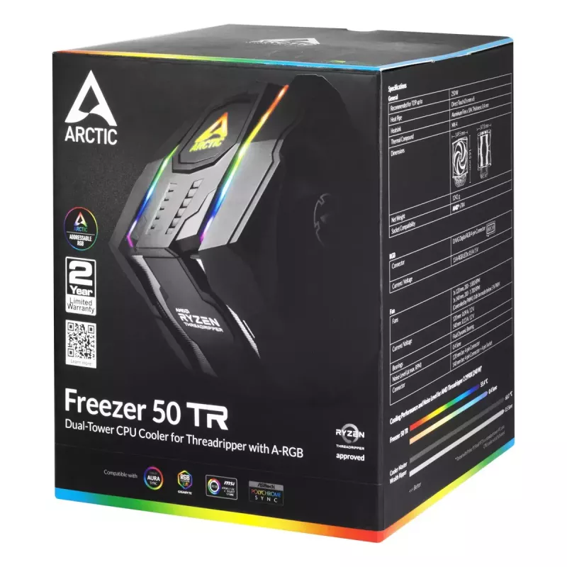 ARCTIC Freezer 50 TR - Dual-Tower-CPU-Kühler für AMD Ryzen Threadripper mit A-RGB