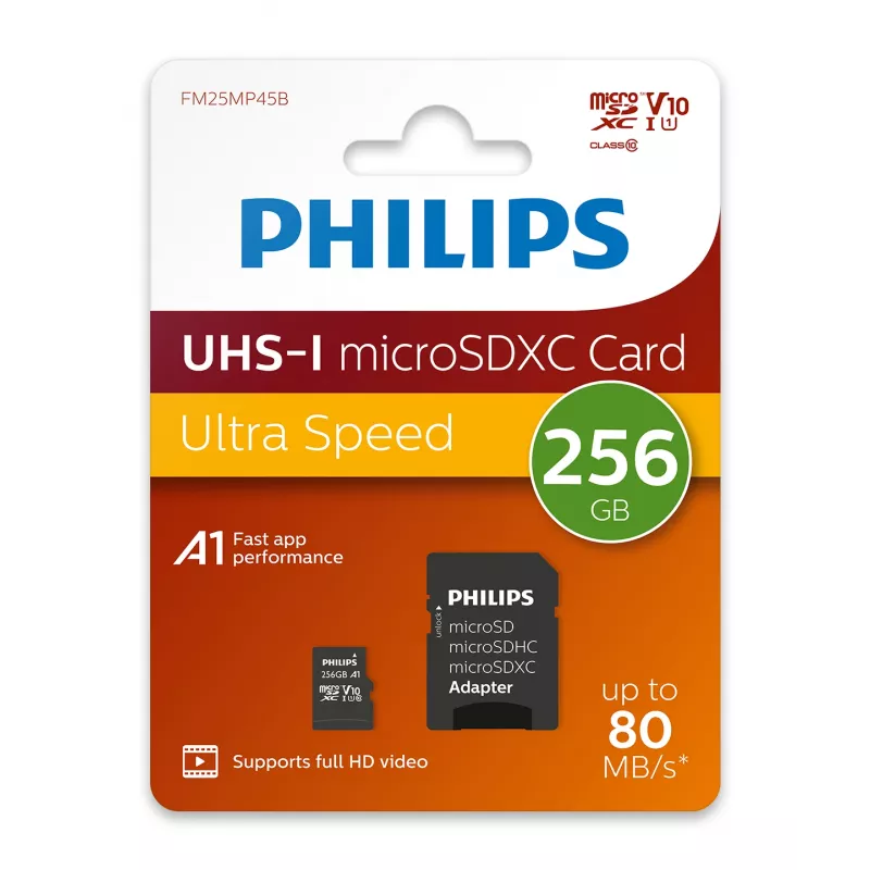 Philips FM25MP45B/00 microSDXC-Karte, 256 GB, Class 10, UHS-I U1, inkl. Adapter