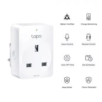 Smart-Steckdose TP-Link Tapo Mini P110M – Wi‑Fi/Bluetooth intelligente Innensteckdose, 16 A, 100–240 V, 3680 W, weiß