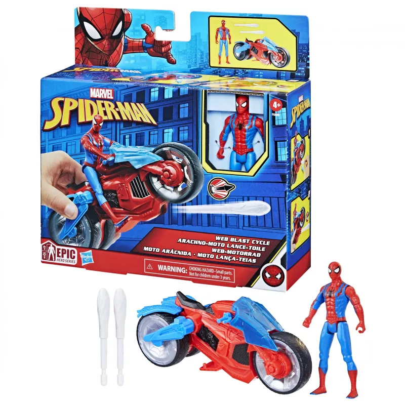 Marvel Spider-Man Spider-Man Web Blast Cycle Kinder-Spielset mit beweglicher Spider-Man Action-Figur