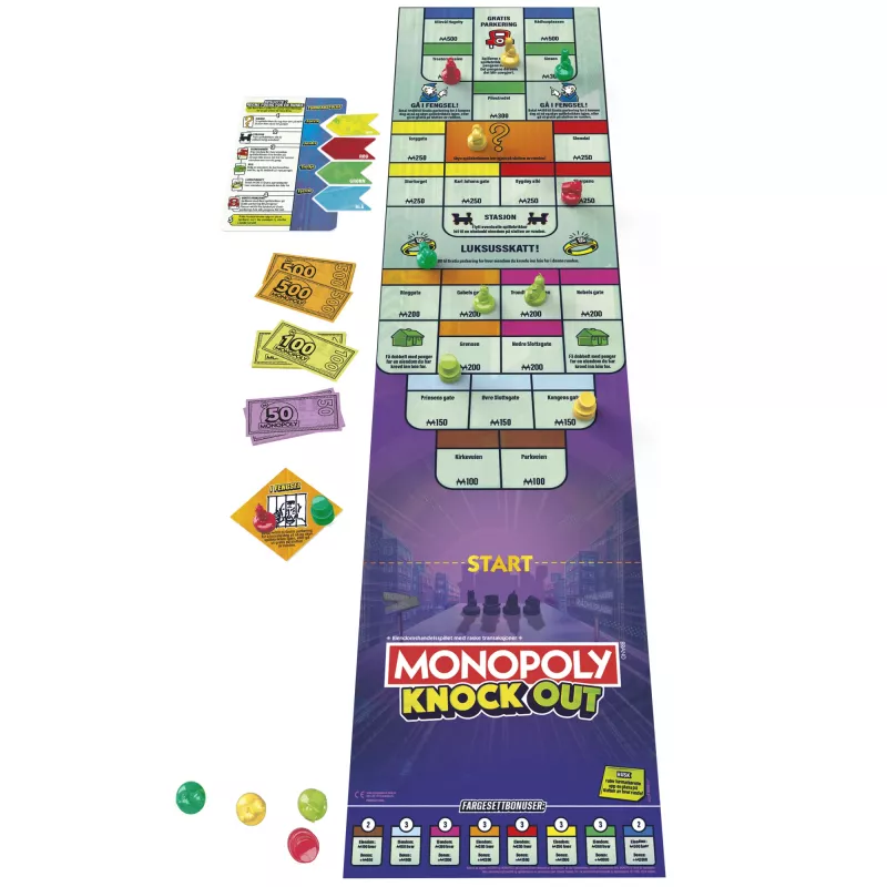 Monopoly Knockout Familienspiel, schnelle Brettspiele für Alter 8+, 2–8 Spieler, 20 Min.