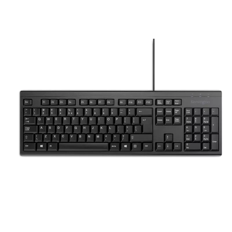 Kensington K63727ES, Volle Größe (100%), Kabelgebunden, USB, Membran, QWERTY, Schwarz