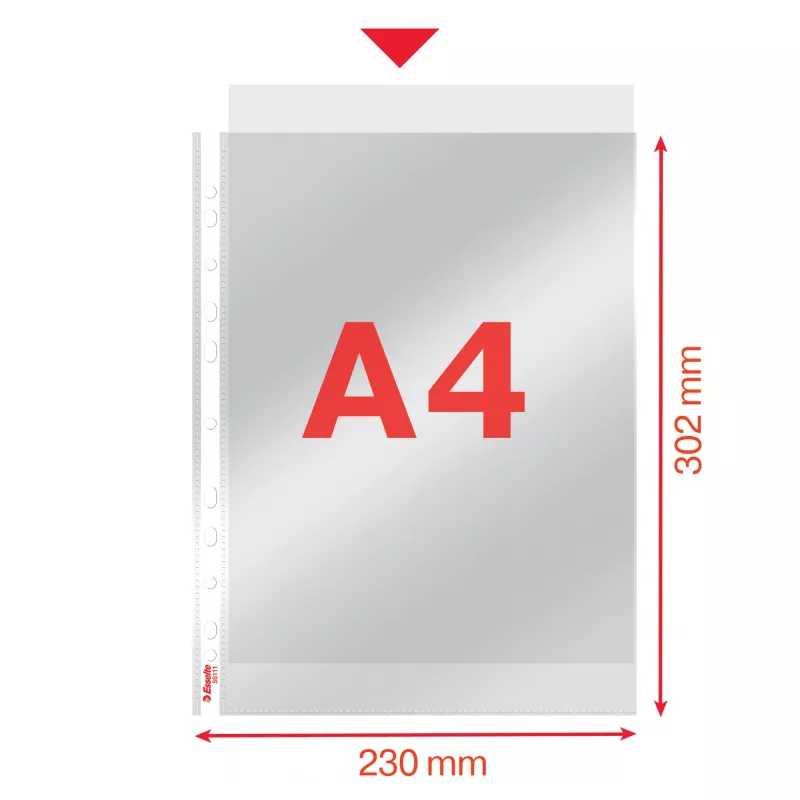 Esselte Pocket 75my A4, 210 x 297 mm (A4), Transparent, Polypropylene (PP), Hochformat, Oben, 0.075 mm