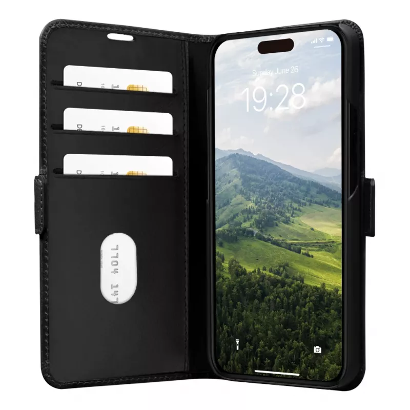 Folio-Case dbramante1928 Copenhagen für iPhone 15 Plus – Schwarz, 3 Kartenfächer