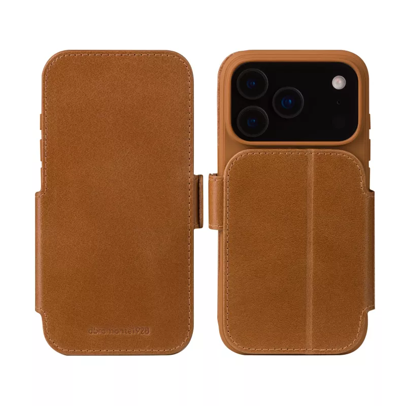 dbramante1928 Copenhagen genarbte Leder-Flipcase für iPhone 17 Pro Max, tan