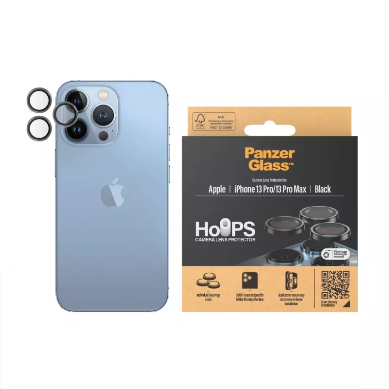 PanzerGlass Hoops Kameralinsen-Schutz für iPhone 13 Pro 13 Pro Max Schwarz Kratzfest