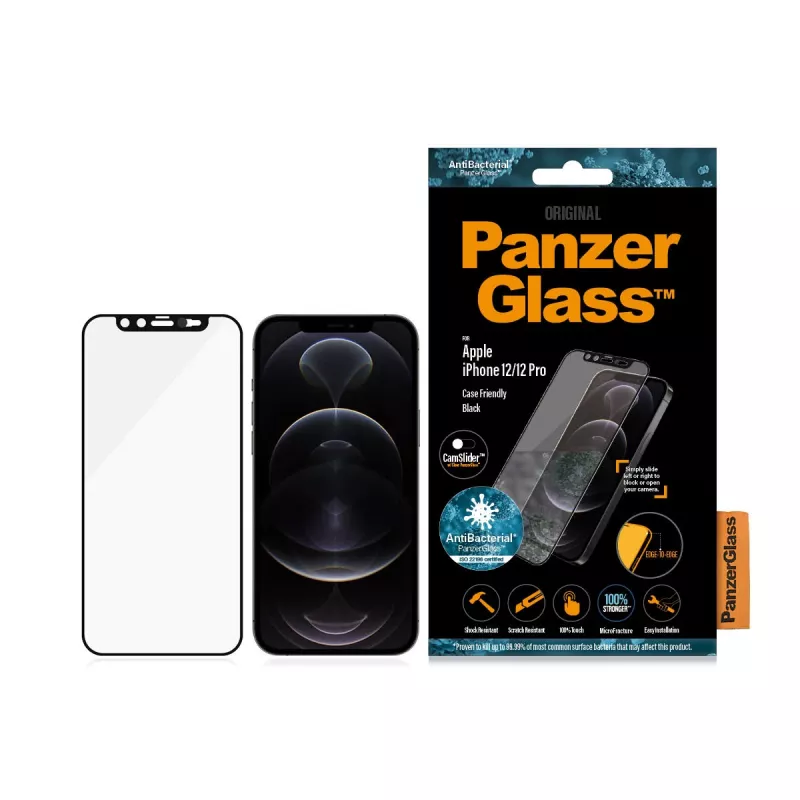 PanzerGlass CamSlider Displayschutz für Apple iPhone 12 / 12 Pro — Randloses gehärtetes Glas, Transparent, 6,1 Zoll