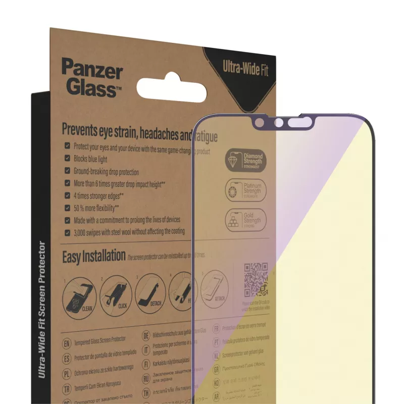 PanzerGlass ® Anti-Blaulicht Displayschutz iPhone 14 Plus | 13 Pro Max | Ultra-Wide Fit mit EasyAligner