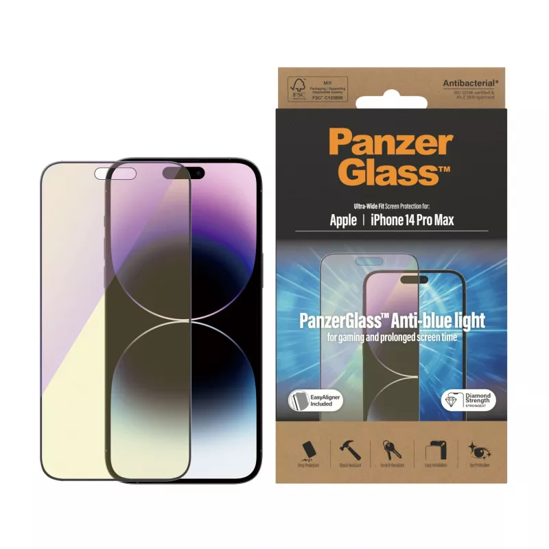 PanzerGlass ® Anti-Blaulicht-Bildschirmschutz iPhone 14 Pro Max | Ultra-Wide Fit mit EasyAligner
