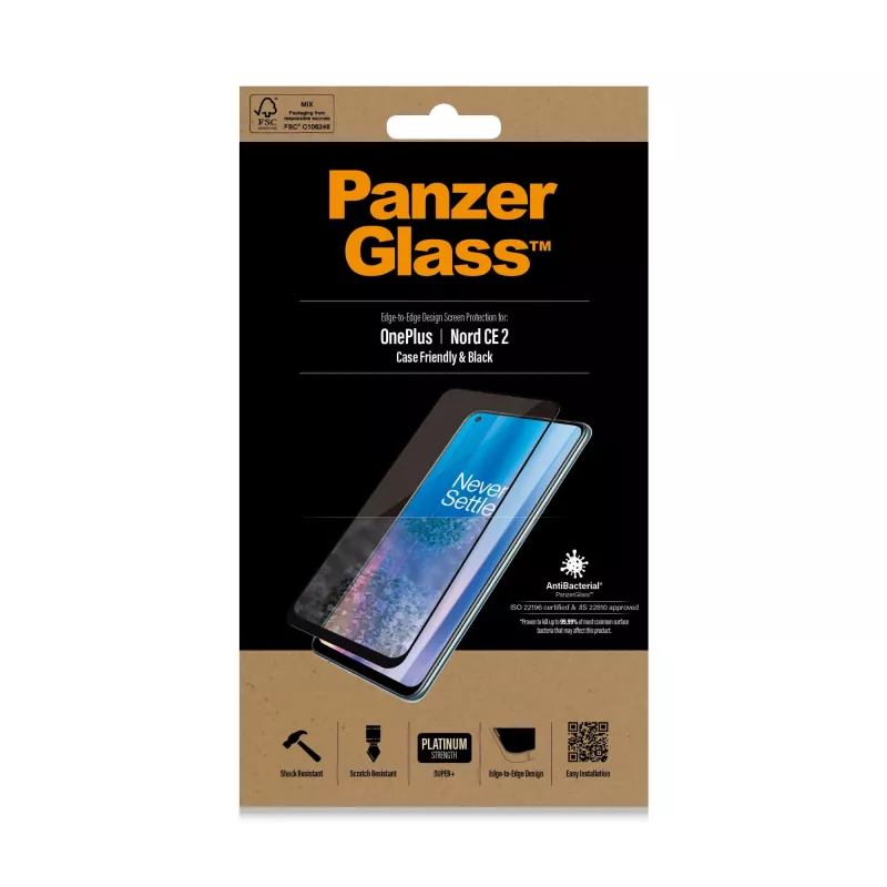 Bildschirmschutz PanzerGlass OnePlus Nord 2 CE Kratzfest Stoßfest Antibakteriell
