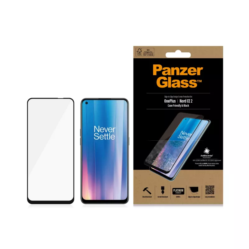 Bildschirmschutz PanzerGlass OnePlus Nord 2 CE Kratzfest Stoßfest Antibakteriell