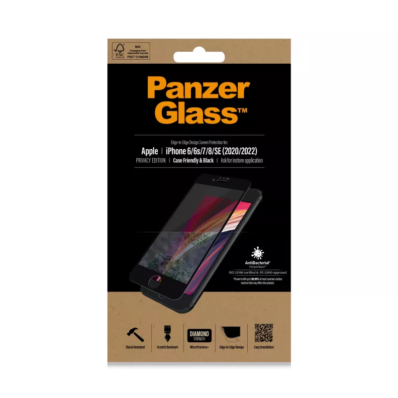 PanzerGlass ® Sichtschutzfolie iPhone SE (2020/2022) | 8 | 7 | 6 | 6s | Edge-to-Edge