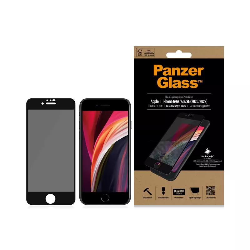 PanzerGlass ® Sichtschutzfolie iPhone SE (2020/2022) | 8 | 7 | 6 | 6s | Edge-to-Edge