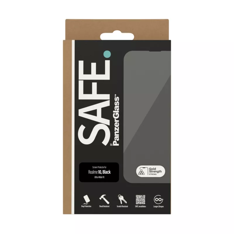 Gehärtetes Panzerglas PanzerGlass SAFE für Realme 10 — Ultra-Wide Fit, Schwarz