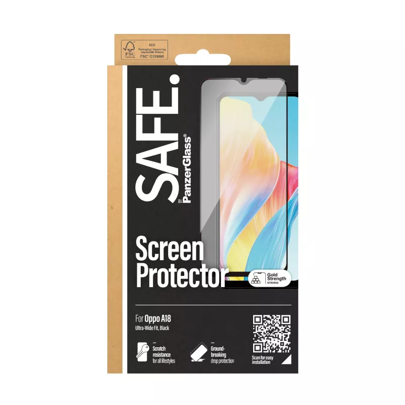 PanzerGlass SAFE. by ® Displayschutz Oppo A18 | Ultra-Wide Fit