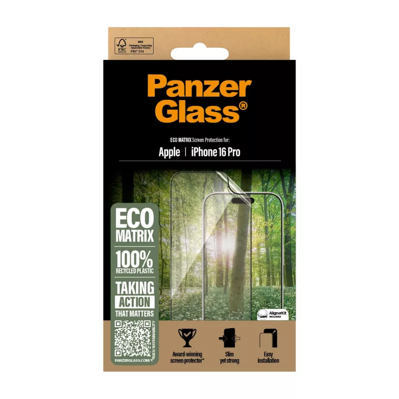 PanzerGlass ® ECO MATRIX Displayschutz iPhone 16 Pro | Ultra-Wide Fit