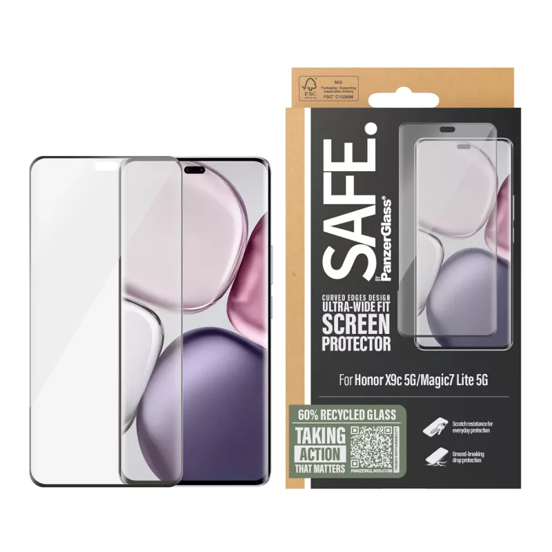 PanzerGlass SAFE. by ® Displayschutz mit schwarzem Rahmen Honor X9c 5G | Magic7 Lite 5G | Ultra-Wide Fit
