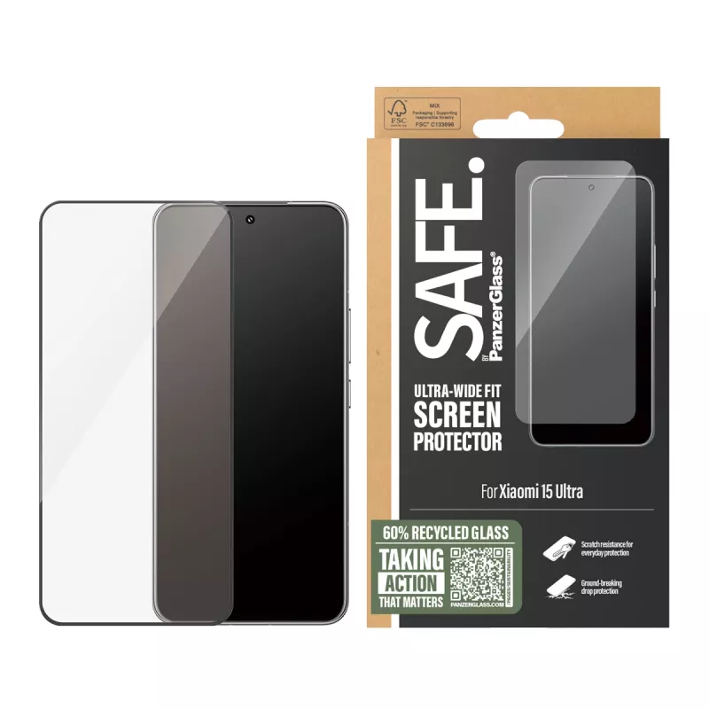 PanzerGlass SAFE. by ® Displayschutzfolie mit schwarzem Rahmen Xiaomi 15 Ultra | Ultra-Wide Fit