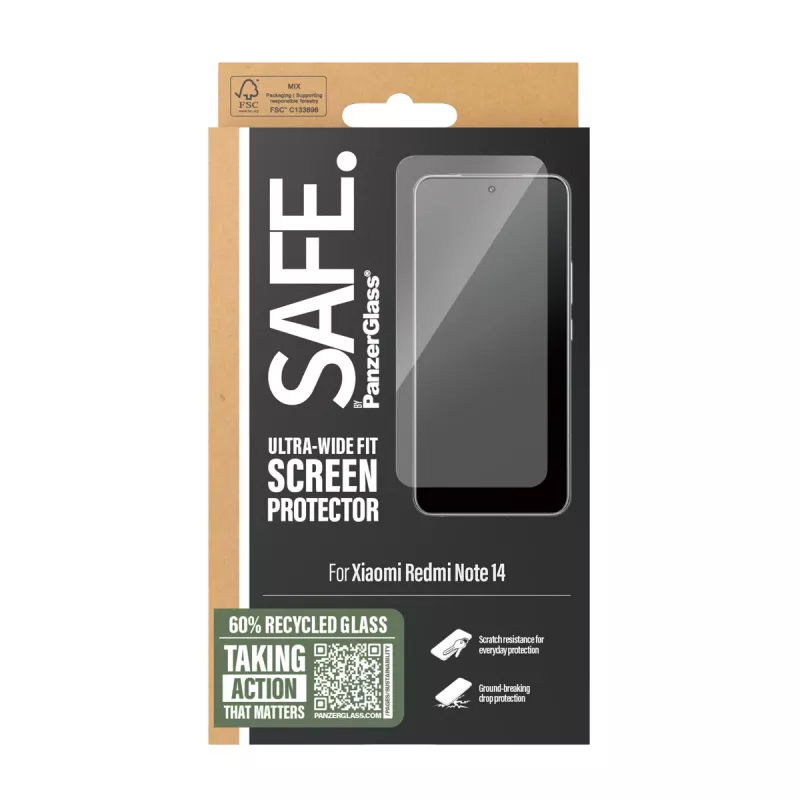 PanzerGlass SAFE. by ® Displayschutzfolie mit schwarzem Rahmen Xiaomi Redmi Note 14 | Ultra-Wide Fit