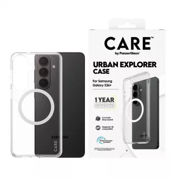 Schutzhülle PanzerGlass CARE Urban Explorer Case für Samsung Galaxy S26+ — transparent, weiß Qi-kompatibel