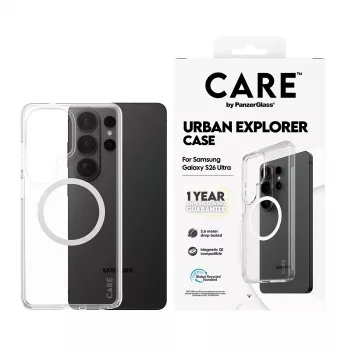Handyhülle PanzerGlass CARE™ by Urban Explorer — Transparente Hülle mit White Qi für Samsung Galaxy S26 Ultra