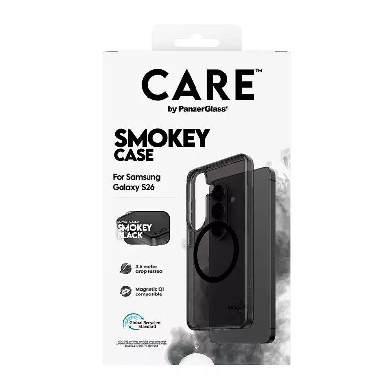 Schutzhülle PanzerGlass CARE™ Smokey Case mit Schwarz Qi für Samsung Galaxy S26