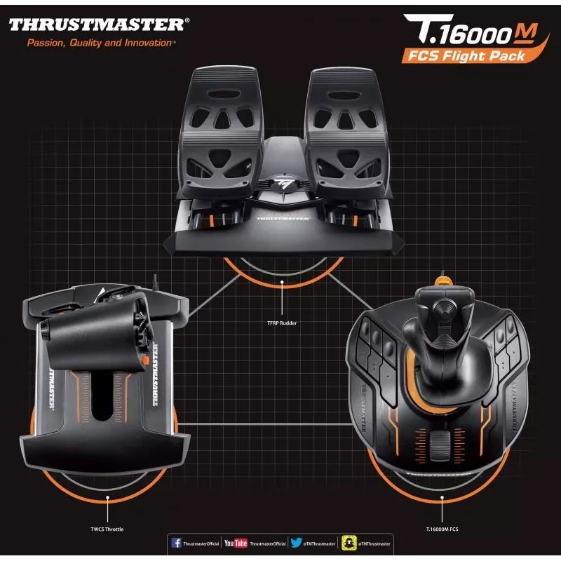 Thrustmaster T-16000M FCS Flight Pack Schwarz USB Joystick Analog/Digital MAC, PC